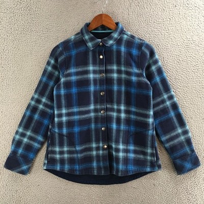 Orvis Jacket Womens M Snap Front Lined Flannel Plaid Outdoor Shacket Cozy Blue