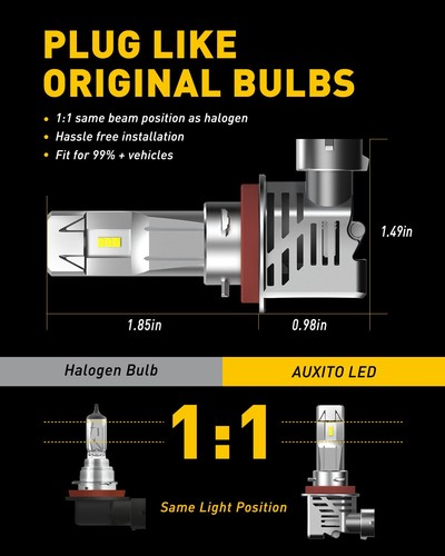 AUXITO 2x H11 H8 H9 LED ZES Headlight 24000LM 120W Kit HI Low Beam Bulb 6500K US - Picture 2 of 12