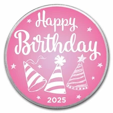 2025 1 oz Silver Colorized Round - APMEX (Happy Birthday Pink)