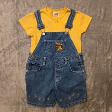Winnie the Pooh Kids Embroidered Denim Overalls 90s Vintage Size 5 Outfit
