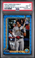 2025 TOPPS PRO DEBUT CHROME-BLUE WAVE REFRACTOR #3 JACOB COZART 137/150 PSA 8