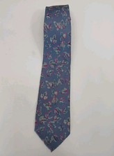 VALENTINO Cravatte Tie Blue Floral Pattern 100 Silk Made in Italy Logo