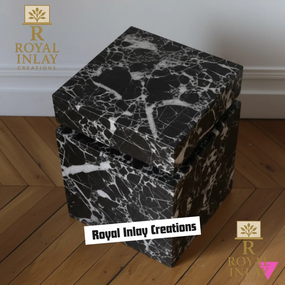 Serene Black Calacutta Marble Side Table - Italian Black Marble Accent Table - Image 2 of 4