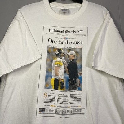Vtg Pittsburgh Steelers T Shirt XL Newspaper Bill Cowher Ben Roethlisberger Y2K