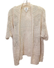 St. John’s Bay Women’s XL Light Tan Open Knit Cardigan Short Sleeve Lightweight