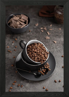 Eine Tasse Kaffeebohnen Gerahmtes Wandbild Poster Leinwandbild Bild