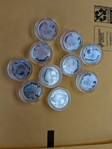 NEW 10(ten) - 1/10 oz .999 Fine Silver Round-Buffalo/Indian 1oz -