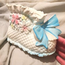 Baby Bootie Planter White  Blue Flowers, Napcoware Ceramic Vtg Japan Nursery