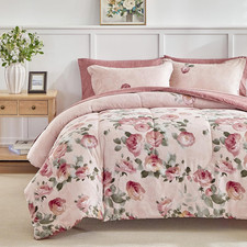Pink Queen Comforter Set with Sheets,Bed in a Bag 7-Pieces,Palm Tree Totem Print