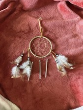 Small Dream Catcher Dreamcatcher Wind chime Beige Tan Black  White Beads