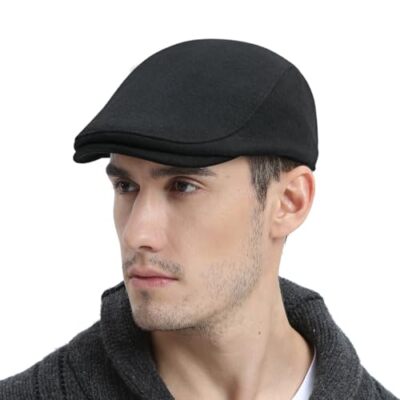 Men Wool Blend Flat Cap Tweed Newsboy Ivy Hat One Size Black  display picture 2