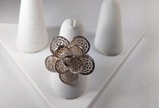 925 Sterling Silver Flower Adjustable Ring - New - Size 8