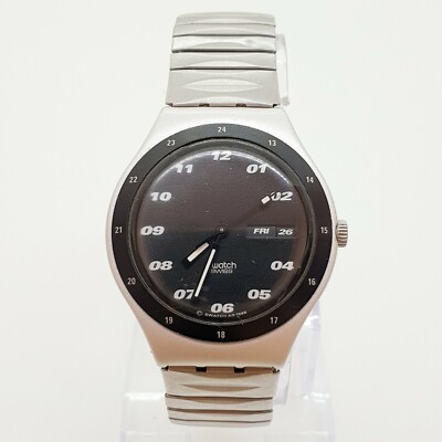1996 Black Dial Silver-Tone Case Swatch Irony Watches, Swiss