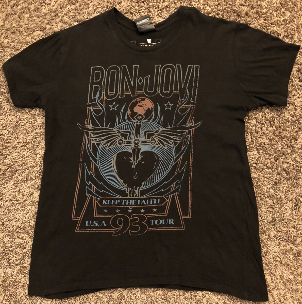 Bon Jovi Keep The Faith 93 USA Tour Women's Dark Gray T Bon Jovi Keep The Faith 93 USA Tour Women's Dark Gray T