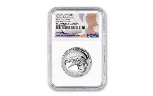 2022-P Australia $1 1-oz Silver Wedge Tailed Eagle NGC PF70 Flag Label - Picture 2 of 4