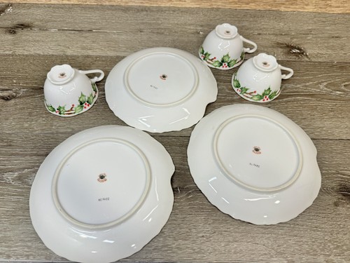 Lefton China Handpainted Tea Cup And Snack Plate Winter Holly Berry Set Of 3 - Picture 4 of 11
