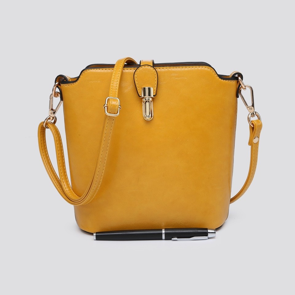 PU Leather Top-Handle Bag with Lock Closure
