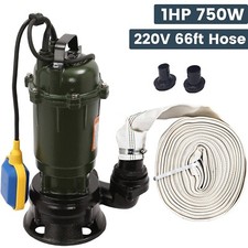 1HP Submersible Sewage Pump 750W Cast Iron Sump Pump 4000GPH w/66FT Hose 220V