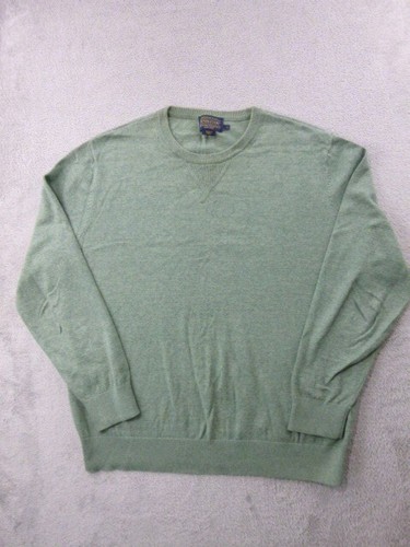 Pendleton Sweater Men Size Large Green Crewneck Knit Cotton Pullover Long Sleeve