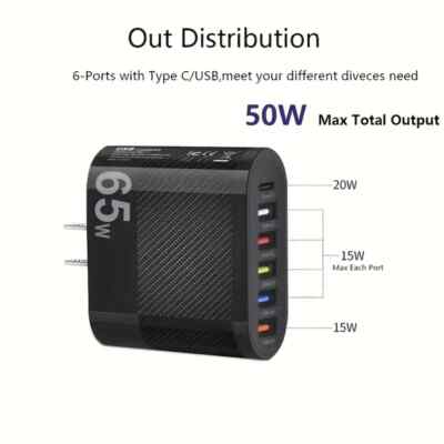 lot of 10 65W 6-Port PD Fast Charger: Quick Charge 3.0 Power Adapter. #Z147