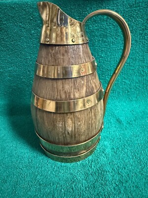 #ad Antique 1933 Gerard Lafitte Oak Wood amp; Brass French Wine Barrel Jug Pitcher $144.00
