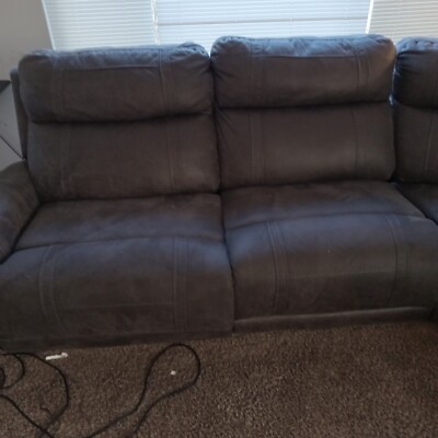 NEW Power Recliner Gray 2PC Sofa Loveseat Leather Set w/ LED & 4 Cupholder