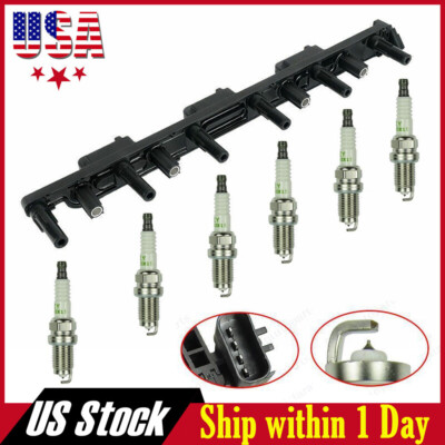 Ignition Coil &6x Spark Plugs Set For Jeep Grand Cherokee TJ Wrangler 4.0L UF296