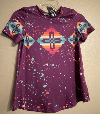 Crazy Train TShirt Womens S Aztec Southwest Paint Spatter Short Slv Knit Top