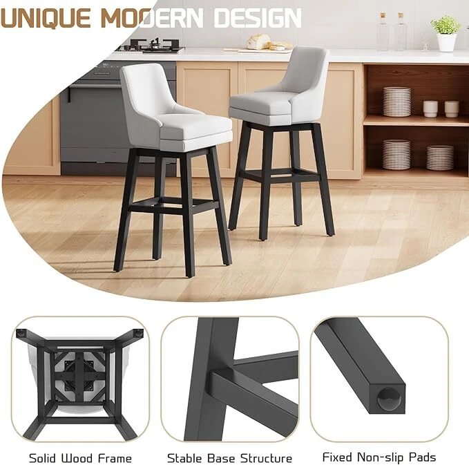 26" Swivel Bar Stools with Back Set of 2/4/6 Upholstered Bar Chairs for Kitchen - Image 3 of 4
