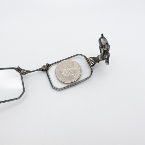 Silver 835 Folding Lorgnette Glasses with Ribbon Marcasite Handle - Picture 12 of 12