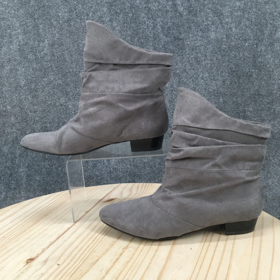 Botas Arizona para mujer 6 M botín al tobillo gris gamuza tirar de punta almendra tacones en bloque Foto 2 de 4