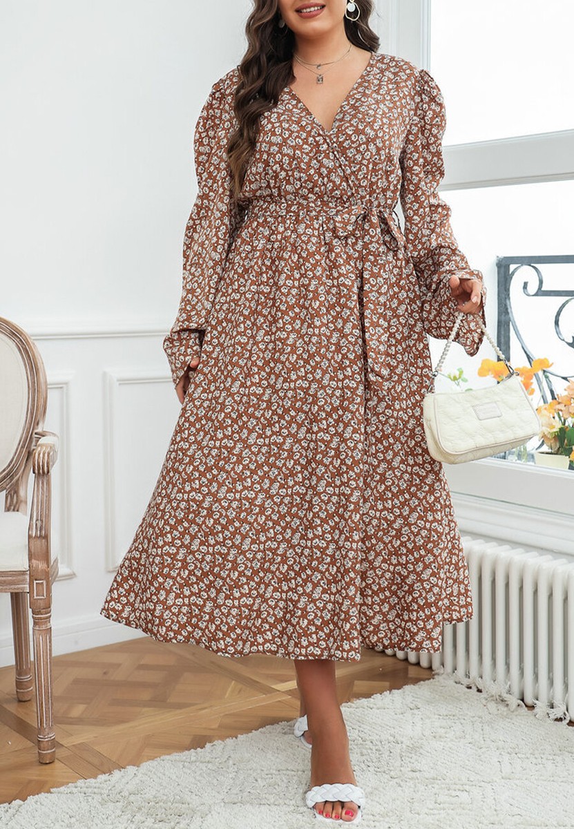 Plus Size Paisley Print Wrap Flwoy Maxi Dress | eBay