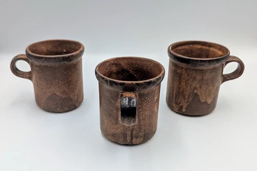 Vintage McCoy 1412 Canyon Mesa Rim Stoneware Lot 3 Rustic Coffee Tea Mugs Cups