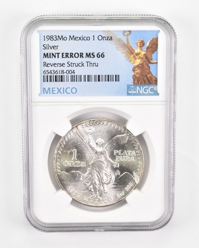 Mint Error MS66 1983 Mo Mexico 1 Silver Onza - REV Struck Thru NGC *0517 - Picture 1 of 3