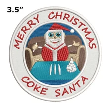 MERRY CHRISTMAS Coke Santa Embroidered Patch Iron-On Applique Funny Humor Joke