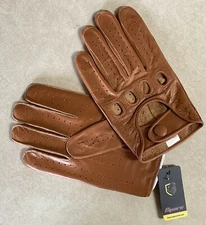 Cognac Brown Leather Gloves-Daily Use-Driving-Motorcycle by Riparo Size Large