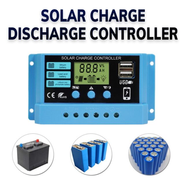 Solar Panel Battery Charge Controller 12V/24V LCD Regulator Dual USB PWM New