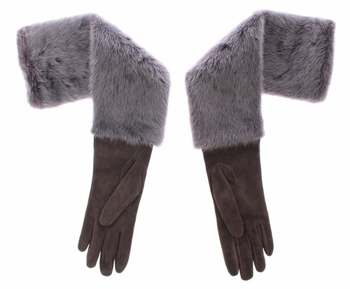 DOLCE & GABBANA Gray Mink Fur Lambskin Suede Leather Gloves s. 7.5 / M RRP $2600 - Picture 2 of 9