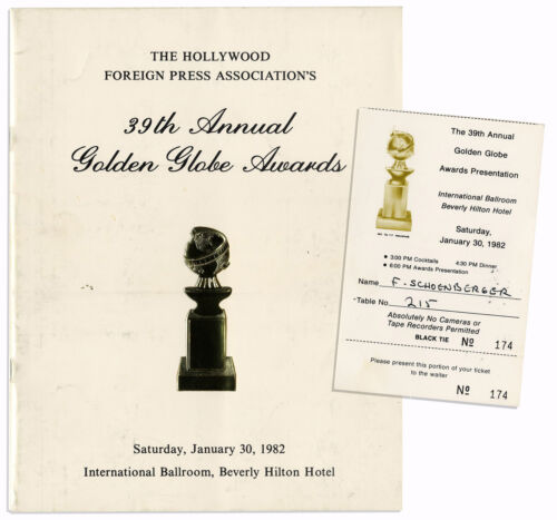 Golden Globe Awards Ticket & Program From The 39th One