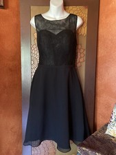 Azazie Size A10 Black Sleeveless Lace Top Flared Dress