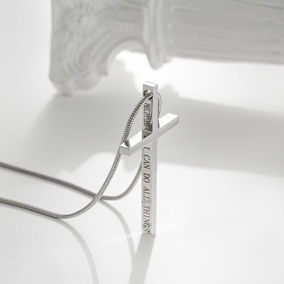 Men Stainless Steel Cross Pendant Necklace Hip Hop Simple Chain Silvery Gift