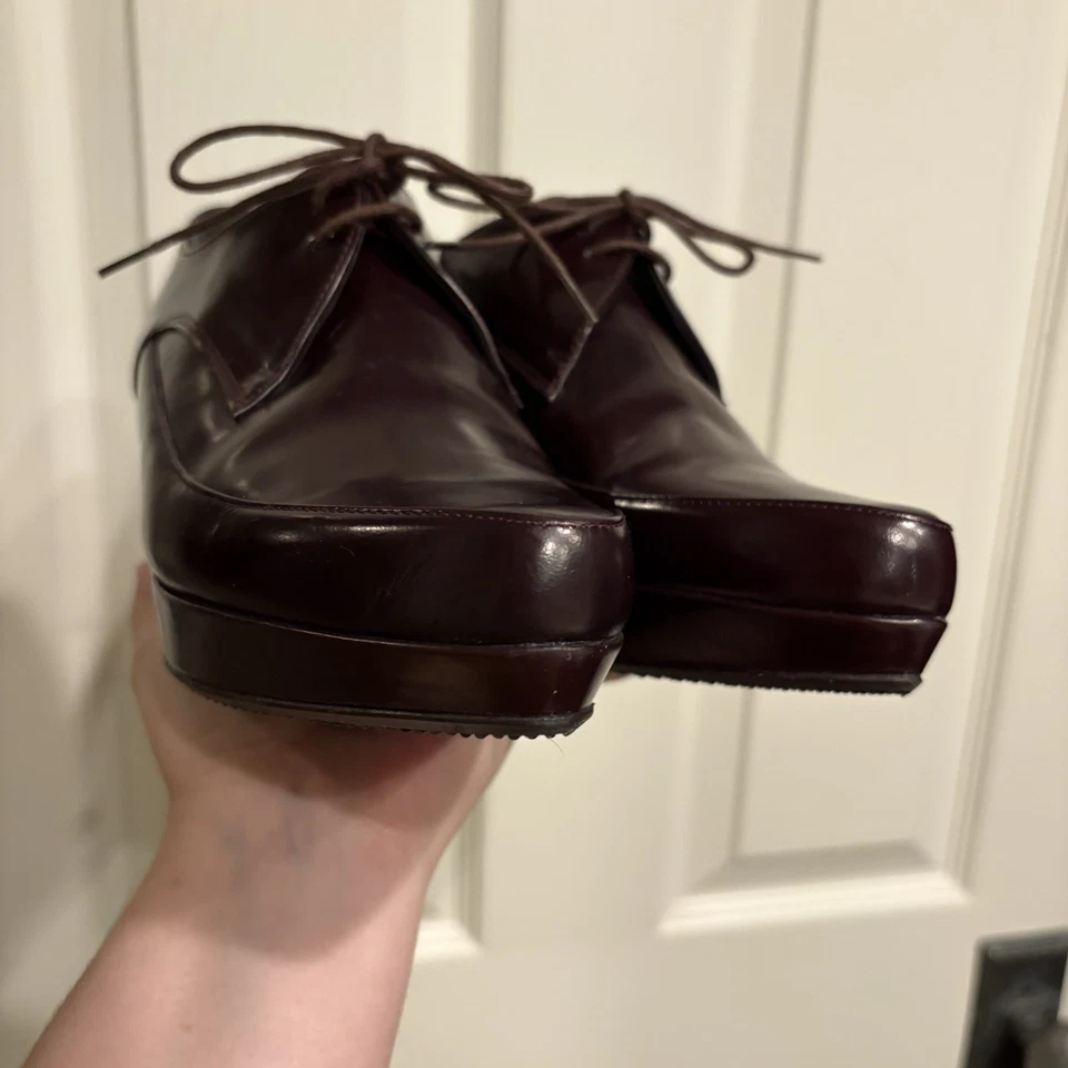 AUDLEY Mujer Cuero Borgoña Cuñas Talla 5.5 Euro 36 Mocasines Tacones Plataforma Foto 3 de 4