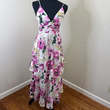Abercrombie & Fitch Pink Floral Maxi Dress XSP Smocked Back Tiered NWT