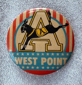 WEST POINT US Military Academy Kicking Mule VINTAGE pin button 3 3/8"