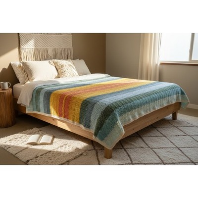 Handmade Rainbow Crochet Afghan Blanket 92x78 Oversized Boho Bedspread