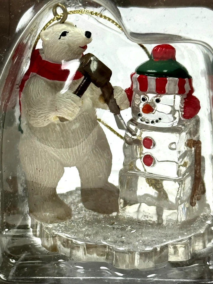 Coca-Cola Polar Bear Carving Ice Snowman Ornament 8000107WMB w/ Box - Image 4 of 4