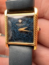 Vintage Raymond Weil Geneve 651 Blue Lacquer Dial Tank Manual Watch Gold Plated
