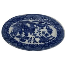 Childs Blue Willow Miniature Toy Platter 6" Oval Made In Japan Vintage