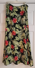 Lauren Ralph Lauren Lined Silk Maxi Skirt Black Green Floral Size 8 Side Zip