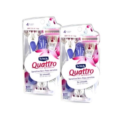(2 pack) Schick Quattro For Women Disposable Razors, Sensitive Skin 3 ea